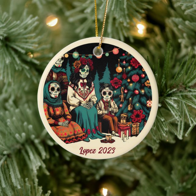 Ornamento De Cerâmica Férias de Natal Personalizadas Día de los Muertos (Árvore)