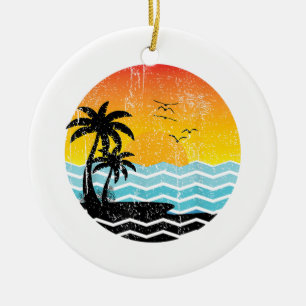 Ornamento De Cerâmica Férias de Verão Palmeiras Retro Pôr do Sol Tropica