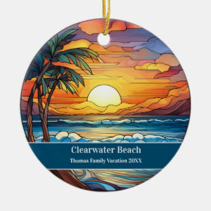 Ornamento De Cerâmica Férias em praia da família personalizada Natal