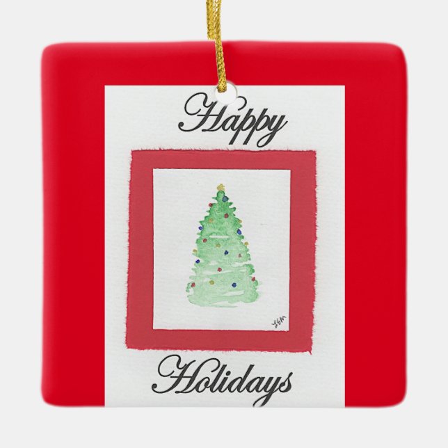 Ornamento De Cerâmica Férias felizes da Árvore de Natal abstrato (Frente)