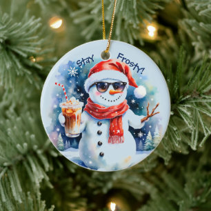 Ornamento De Cerâmica Férias Felizes Fique Gelado Boneco de Neve Natal