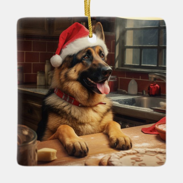 Ornamento De Cerâmica Férias Festivas Férias de Natal de german shepherd (Frente)