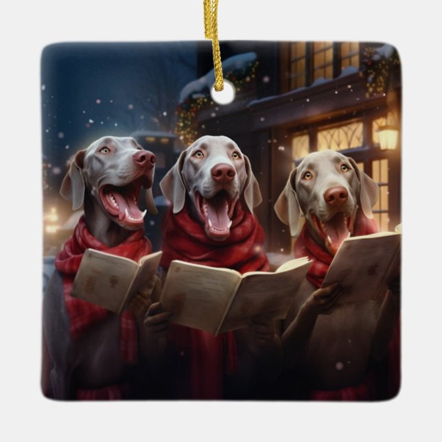 Ornamento De Cerâmica Férias Festivas Férias de Natal dos Weimaraners (Frente)