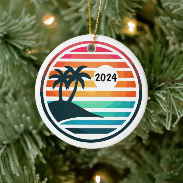 Ornamento De Cerâmica Férias ou Reunião Personalizadas da Família Beach (Árvore)