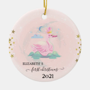 Ornamento De Cerâmica Férias Primeiro Natal Bebê Cisne Coroa Estrelas