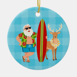 Ornamento De Cerâmica Férias Tropicais Havaianas do Papai Noel Surfista