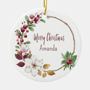 Ornamento De Cerâmica Ferida de Natal Personalizada e Feliz com Ano