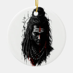 Ornamento De Cerâmica Feroz Senhor Shiva Mahakal Grunge Arte Splash Escu