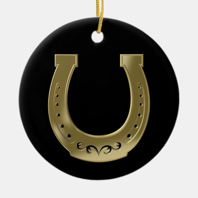 Ornamento De Cerâmica ferradura ouro (Frente)