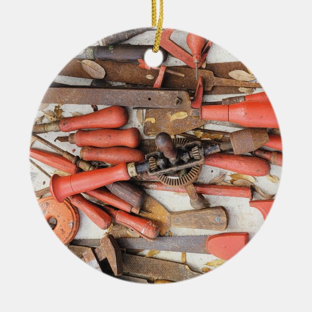 Ornamento De Cerâmica Ferramenta Antiguamente Rustic Red Man (Frente)