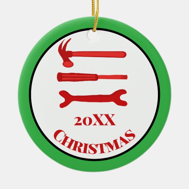 Ornamento De Cerâmica Ferramentas para Carpinteiros Vermelhos 2025 Natal (Frente)