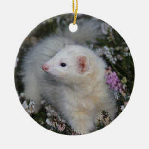 Ornamento De Cerâmica Ferret Branco em Flores