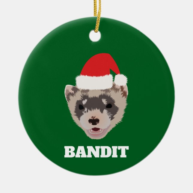 Ornamento De Cerâmica Ferret de Natal Personalizado (Frente)