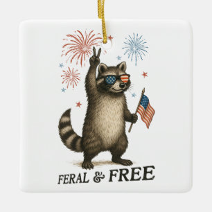Ornamento De Cerâmica Férrimo Mas Livre Fogos De Artifício Feral Raccoon