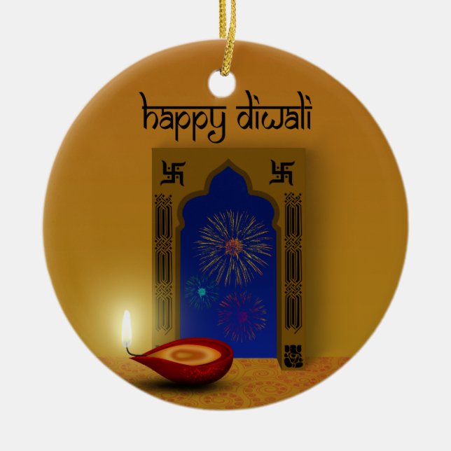 Ornamento De Cerâmica FesHappy Diwali Fireworks - Ornament (Frente)