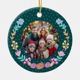 Ornamento De Cerâmica Feshire Cat Floral Wreath Green Christmas