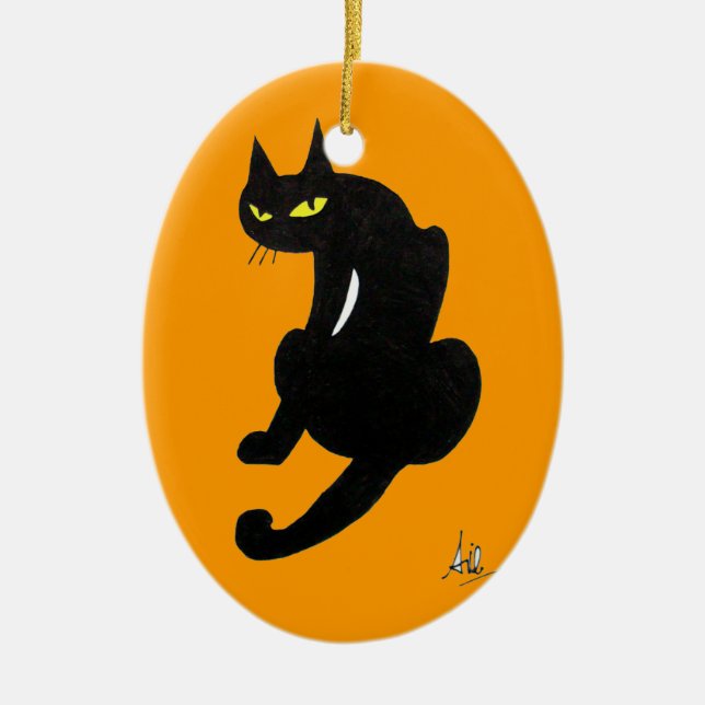 ORNAMENTO DE CERÂMICA FESTA BLACK CAT HALLOWEEN (Frente)