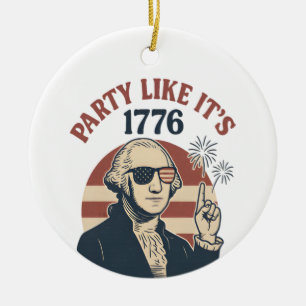 Ornamento De Cerâmica Festa como é 1776 - Retro George Washington Des