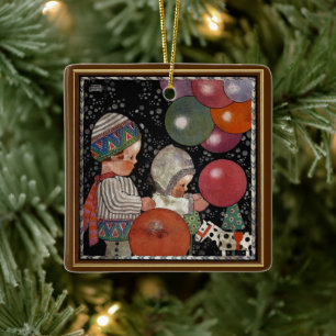 Ornamento De Cerâmica Festa de Aniversário Infantil Vintage, Balões e Br