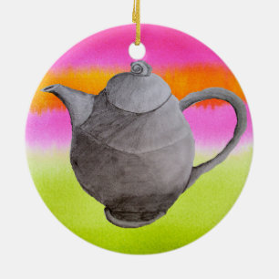 Ornamento De Cerâmica Festa de chá Arty Teapot Rainbow