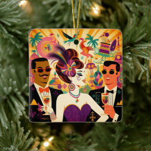 Ornamento De Cerâmica Festa de Cocktail Mardi Gras Retro Meados do Sécul