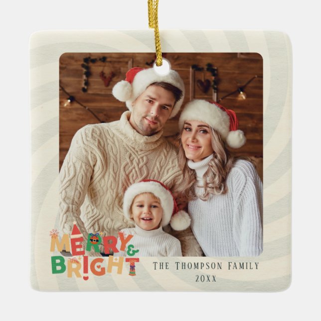 Ornamento De Cerâmica festa de feriado da família de amigos retrorados (Frente)
