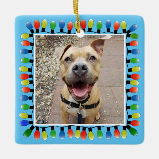 Ornamento De Cerâmica Festa de Fotografia Pessoal Luz Azul Dupla Face (Frente)