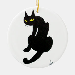 ORNAMENTO DE CERÂMICA FESTA DE HALLOWEEN DO GATO PRETO