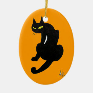 ORNAMENTO DE CERÂMICA FESTA DE HALLOWEEN DO GATO PRETO