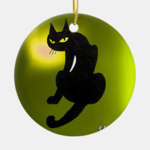 ORNAMENTO DE CERÂMICA FESTA DE HALLOWEEN DO GATO PRETO