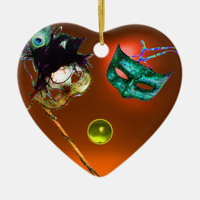 Ornamento De Cerâmica FESTA DE MASCARADA MARDI GRAS, Pedras Gem (Frente)