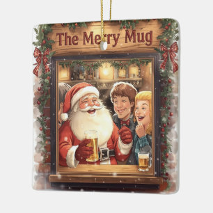 Ornamento De Cerâmica Festa de Natal Britânica Papai Noel no pub