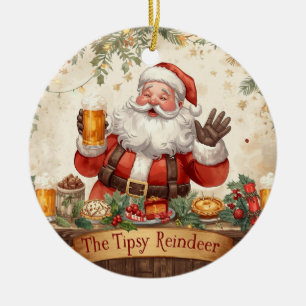Ornamento De Cerâmica Festa de Natal Britânica Papai Noel no pub