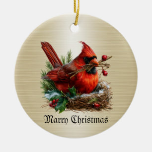 Ornamento De Cerâmica Festa de Natal Cardinal Vermelho Pássaros Flor Fer