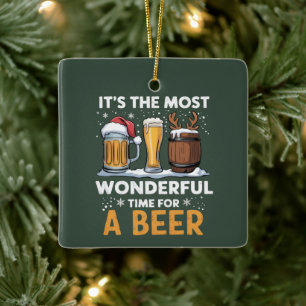 Ornamento De Cerâmica Festa de Natal da Cerveja do Papai Noel Bebendo Pr
