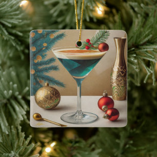 Ornamento De Cerâmica Festa de Natal de Cocktail da Metade do Século Hap