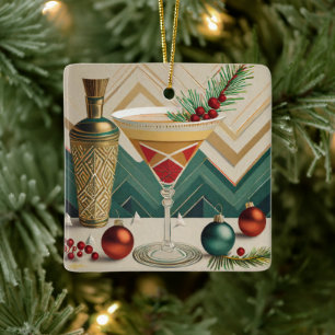 Ornamento De Cerâmica Festa de Natal de Cocktail da Metade do Século Hap