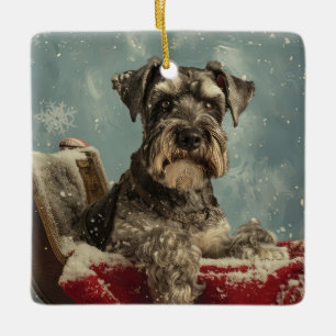 Ornamento De Cerâmica Festa de Natal do Cão Schnauzer