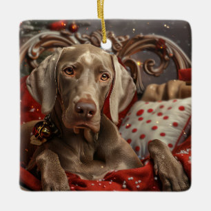 Ornamento De Cerâmica Festa de Natal do Cão Weimaraner