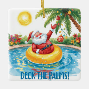 Ornamento De Cerâmica Festa de Natal na Piscina com Papai Noel no Havaí