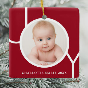 Ornamento De Cerâmica Festa de Natal Personalizada com Foto do Bebê Verm