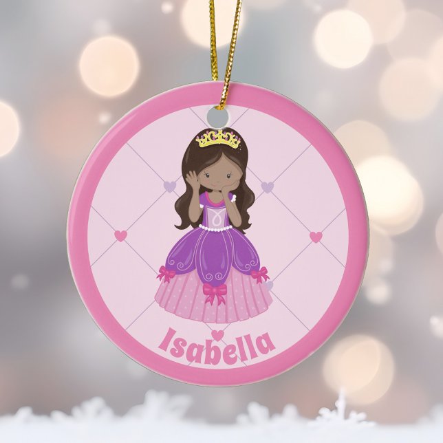 Ornamento De Cerâmica Festa de Natal Personalizada da Princesa Rosa, Bel (Criador carregado)