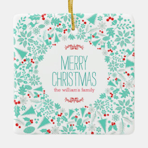 Ornamento De Cerâmica Festa de Natal Verde-Luz Feliz Natal