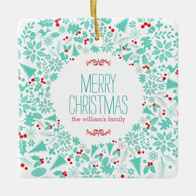 Ornamento De Cerâmica Festa de Natal Verde-Luz Feliz Natal (Frente)