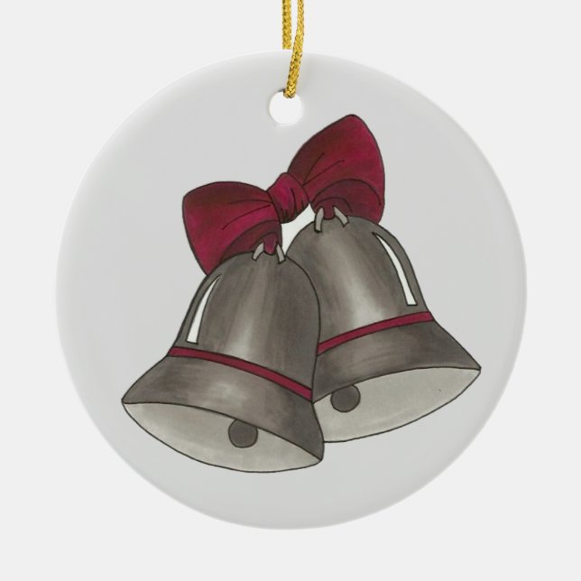 Ornamento De Cerâmica Festa de noivado de Aniversário dos Sinos de Casam (Frente)