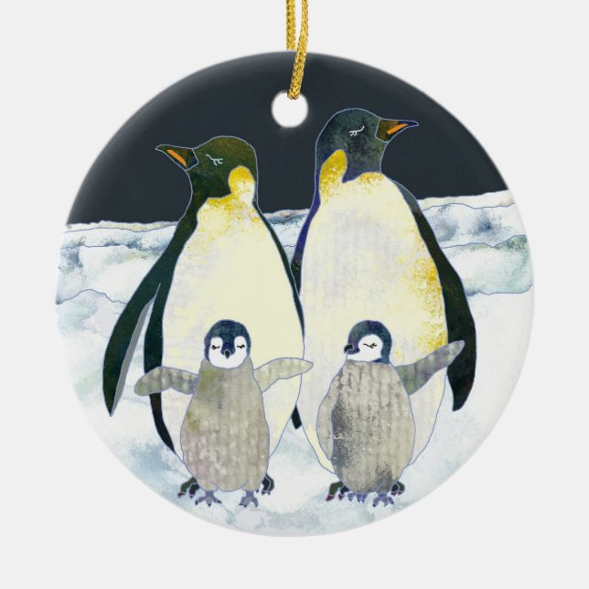 Ornamento De Cerâmica Festa de Pinguim Gelado Natal (Frente)