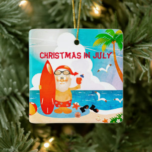 Ornamento De Cerâmica Festa de Verão Papai Noel da Praia Natal em Julho