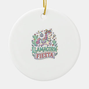 Ornamento De Cerâmica Festa do Llamacorn Unicórnio Vetor Premium Arte PO
