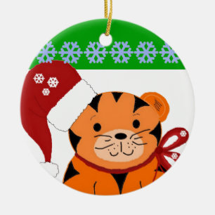 Ornamento De Cerâmica Festa do Tigre de Natal Crianças