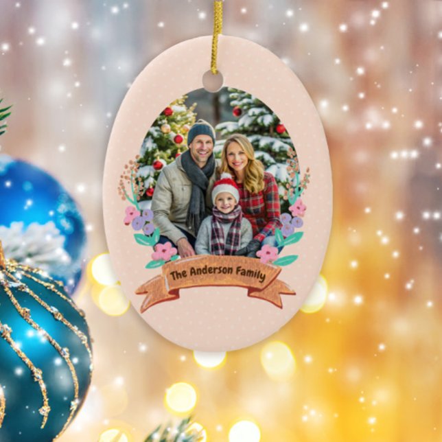 Ornamento De Cerâmica Festiva Floral Fresca Natal Bebê Foto Rosa (Criador carregado)